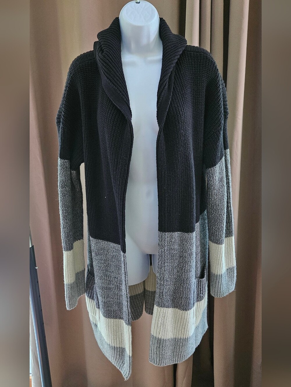 NWT Merona Chunky Knit Colorblock Open Front Cardigan Sweater Grey Black